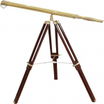 Shiny Brass Nautical Telescope with Wooden Tripod Spyglass in Golden Brown Finish for Home Office Decor, Collector Display Maritime Gift