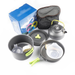 DS-308 Matkapottide komplekt, alumiiniumist pott, pann ja teekann, kaasaskantav 4-osaline kokkupandav toidun&otilde;ude komplekt v&auml;lipiknikuks, seljakotiga matkamiseks cooking pan + frying pan + teapot + accessories black
