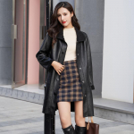 Naiste s&uuml;gis- ja talve uus karusnahast k&otilde;ik-&uuml;hes nahkjakk keskmise pikkusega tuulejakk PU-jakk XXXXXL must