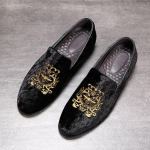 Moepidu Pulmakingad K&auml;sitsi valmistatud Meeste Loafers Tikitud sametkingad Meeste Kleit Kingad Meeste rasvad 6 must