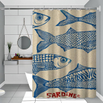 Retro K&ouml;&ouml;k Kala Sinine Sardiinid Punane Krabi Tuunikala Lihtne Du&scaron;ikardin Vannitoa Du&scaron;ikardin Lihtsalt Puhastatav H&otilde;&otilde;rutav Kerge L&auml;bipaistmatu 180x200 cm