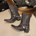 Gooti Naiste Kingad Cowboy Saapad L&auml;&auml;ne Terava Otsaga Botins Madalad Must Uus Rock Pole Tantsu Neet Paks Konts Metallketid Trendikas 40 gray
