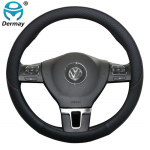 100% DERMAY Brand Leather Car Steering wheel Cover Anti-Slip for Volkswagen VW Polo gti 6r Sedan Auto interior must