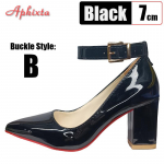 Aphixta &Uuml;lisuur Suurus 51 52 53 Lakknahast 7cm Paksude Kontsadega Ametlikud Kingad 2cm Pandlaga Terava Otsaga Naiste Mustad Kingad 37