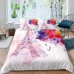 Roosa Pariisi Eiffeli torni Arhitektuur 3D Prindi Voodipesu Komplekt Hubane Pehme Tekikate Kuninga Kuninganna Kaksik Suurused S&uuml;nnip&auml;eva Kingitus Toa Dekoor 135*200cm Eu-Single