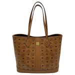 MCM Cognac Visetos Monogram suur kandekott nahkdetailide ja keskmise plaadiga igap&auml;evaseks kasutamiseks ja ostlemiseks Basic Set (Bag+Dust Bag) brown