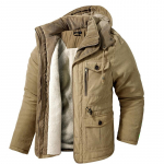 Meeste soe jope talveparka kapuutsiga tuulepluus Puuvillane polsterdatud paks mantel Meeste Slim Fit vabaaja fliisjakid Meeste klassikalised parkad L khaki