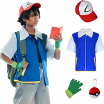 Pokemon Ash Ketchum Laste Cosplay Kost&uuml;&uuml;mikomplekt M&uuml;tsi, Vestiga, Kindad 4-5 Aastat 120cm S&uuml;nnip&auml;evakingitus Halloween Rollim&auml;ng Treeneri R&otilde;ivastus 110 cm