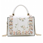 P&auml;rlitega V&auml;ikesed Lillelised PU Nahast K&auml;ekotid, Naiste Crossbody Kott Ketiga, Moodsad V&auml;ikesed Totes Kotid, Daamide Luksuslikud Disainerkotid 19x7x15cm valge