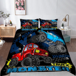 Laste tekikate komplekt Mikrofliis Monster Truck Voodipesu komplekt 2 osa, Multikate S&otilde;idukite muster Tekikate Teismeliste Poiste Magamistoa jaoks 90x200cm 2pcs