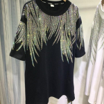 Naiste &Uuml;legabariidiline T-s&auml;rk L&auml;ikiva Kivist Tiiva Kujundusega Vabaaja L&otilde;tv L&uuml;hikeste Varrukatega Topp L must
