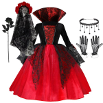 Halloweeni t&uuml;druk Cosplay Vampiirikleit lastele Kummitus pruut Vampiiri kost&uuml;&uuml;m Vampiran karnevalipeo riided Scarlet gooti riided 140cm black