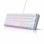 60% Kompaktne juhtmega klaviatuur RGB taustvalgustuse ja membraanklahvidega. Sobib Windowsi tahvelarvutitele, s&uuml;learvutitele ja m&auml;nguritele valge