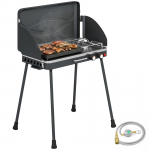 Kaasaskantav gaasigrill 2-&uuml;hes Propaan 7 kW Lauapealne v&otilde;i p&uuml;stine suure restiga Eemaldatavad jalad Must 61 x 47 x 88 cm