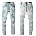 Meeste Kitsa L&otilde;ikega Kulutatud Denim-Teksap&uuml;ksid Patchwork-Tikandiga Streetwear-Stiilis Vabaaja P&uuml;ksid S Waist 28in white