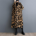 Suurem&otilde;&otilde;tmeline Vintage Leopard vabaaja vaba pikk kevadine s&uuml;gismantel naistele Jope Riided &Uuml;ler&otilde;ivad gray