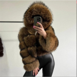 Naiste Cropped Kapuutsiga Kunstkarusnahk Mantel, Kohev Soe Talvine L&uuml;hike Jakk, Moodne Karusnahkne &Uuml;ler&otilde;ivas XXXL puidust pruuni v&auml;rvi