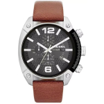 Diesel Meeste Overflow kvartsikell Must sihver Nahk 49mm DZ4296 must