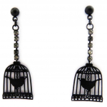 Les Tr&eacute;sors De Lily [L5629] - Boucles 'Carmen' noir (oiseau en cage) must