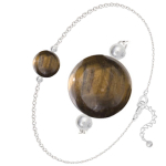 Lily-Crystal [Q4313] - Bracelet argent artisanal 'Mineralia' oeil de tigre argent&eacute; - 8 mm pruun