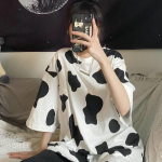 Suvine Korea T-s&auml;rk Cow Print T-s&auml;rk Streetwear Tops T-s&auml;rk Oversized Loose M valge