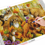 Teemantmaali loom t&auml;isruudukujuline &uuml;mmargune puur 5D DIY teemanttikandid kassi mosaiikkivist kivikomplekt s&uuml;giskaunistuseks Full Round (20X30CM)