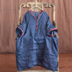 Johnature naiste vintage ramjee s&auml;rgid Top Print lilledega n&ouml;&ouml;biga lahtised pluusid suvised seitsme varrukaga Hiina stiilis pikk s&auml;rk One Size sinine