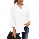 V-kaelusega massiivne &scaron;ifoonist vabaajas&auml;rk 3/4 laternaga varrukatega n&ouml;&ouml;biga s&auml;rk naister&otilde;ivad S valge