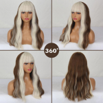 XINRANi s&uuml;nteetilisest kuumuskindlast kiust juustest pikalaineline parukas Ombre pruun valge blond laineline parukad koos tukkidega naiste peole Cosplay