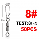 FTK 50PCS haugip&uuml;&uuml;gi tarvikud &uuml;hendustihvti laager veerev p&ouml;&ouml;rlev roostevabast terasest konksuga peibutis p&ouml;&ouml;rdvarustus 8#-26mm-8Kg