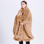 Elegantne V-rev&auml;&auml;riga Faux Rex K&uuml;&uuml;liku karusnahast mantel Cape Talve Naiste Suur pikk Sall T&auml;ielikult trimmitud karusnahast Kootud Mantel Mantel suur suurus Parka One size kaamel