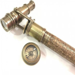 Messingist peidetud teleskoop jalutuskepp, nahast graveeritud kepid koos kompassiga