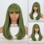 MISS PARUKAS Pikad sirged rohelised parukad tukkidega Naturaalsest s&uuml;nteetilisest juustest Parukas naistele Kuumakindlast kiust igap&auml;evaseks Cosplay peol kasutamiseks 60cm