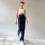 Kevadmood Solid k&otilde;rge v&ouml;&ouml;kohaga sirged p&uuml;ksid naistele Office Lady tumesinine l&otilde;hestatud p&uuml;ksid vabaaja &otilde;hukesed p&uuml;ksid Pantalon 25963 S orion i v&auml;rv