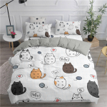 3D Cute Cat seeria voodipesukomplekt Multikas kokkuvolditud kassiga tr&uuml;kitud tekikott ja padjap&uuml;&uuml;r AU/US/UK/DE t&auml;issuuruses kiiresti kuivav kodukaunistus Baby 100x135cm