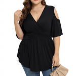 Naiste Plus Size top &otilde;&otilde;nsad l&uuml;hikeste varrukatega &uuml;mbris kleit, k&uuml;lmade &otilde;lgadega madal pluus XXL must