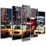 Viieosalise pildiga l&otilde;uenditr&uuml;kk Taxi Times Square New York 100x70 mitmev&auml;rviline