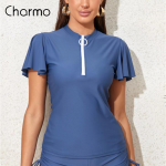 Charmleaksi naiste sinine &uuml;hev&auml;rviline Rushguard Falbala &uuml;lemine t&otilde;mblukk L sinine