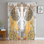 Elevandi Bobo lillega t&uuml;llkardinad elutuppa Prinditud Voile kardin Magamistoa akende varjestus kardinad Rulood Kodukaunistus W135 x H115cm x1