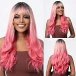 Mustast kuni roosani Ombre s&uuml;nteetilised juuste parukad naistele Afro-pika lainelise tumeda juurega Cosplay parukapidu Halloweeni parukas kuumakindel kiud