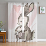 Animal Rabbit Love Retro l&auml;bipaistvad kardinad elutuppa, magamistoa sisekujundusele Sifonki Voile j&otilde;ulukardinad 135W x 114H(cm)