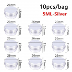 10tk 5ML/10ML/15ml t&uuml;hi alumiiniumist plekkpurk kreempalsami k&uuml;&uuml;nek&uuml;&uuml;nla pakkimiseks kosmeetika &uuml;mmargune s&auml;ilituskonteiner mini metallkarp 5ml 10pcs h&otilde;be