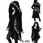 Naiste mood gooti mantel Moestiil Punk pikkade varrukatega mustad kapuutsid Witch Moon Print Lahtine kapuuts vabaaja &otilde;huke kampsun XXXXL must