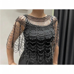 1920. aastate r&auml;tt m&auml;hib Gatsby helmestega &otilde;htuneemi pruudir&auml;tikud Bolero klapiga kattega pulm One Size must/h&otilde;be