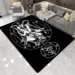Saatanlik pealuu &uuml;mberp&ouml;&ouml;ratud pentagrammi ala vaip Lambapea deemon Baphometi vaip Gooti seeria Esik Magamistuba Moekas vaip 40cm x 60cm