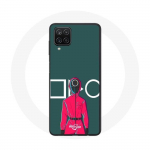 M&auml;ng Samsung Galaxy A12 Case Squid Red Soldier ringikujulise maskiga rohelise taustaga