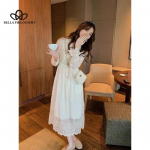 Prantsuse stiilis lihtne &otilde;rn pikk kleit &uuml;hev&auml;rviline elegantne sisemine pitsist V-kaelusega v&ouml;&ouml;kohaga disain pikkade varrukatega kleit S beež