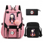 3 tk/komplekt Demon Slayer Kamado Nezuko seljakotid t&uuml;drukutele Anime koolikott Teismelise &otilde;pilase l&otilde;uendiga s&uuml;learvuti seljakott naiste seljakott