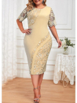 Suures suuruses suvine moekleit pitsist peokleit naiste massiivne &uuml;mara kaelusega l&uuml;hikeste varrukatega pliiatskleit Elegantne t&ouml;&ouml;kleit XXXL