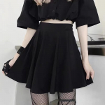 Must miniseelik gooti naiste haldjas grunge k&otilde;rge v&ouml;&ouml;kohaga lahtine A-line seelik l&uuml;hikesed p&uuml;ksid Goth Egirl suvised Harajuku t&auml;navar&otilde;ivad S must